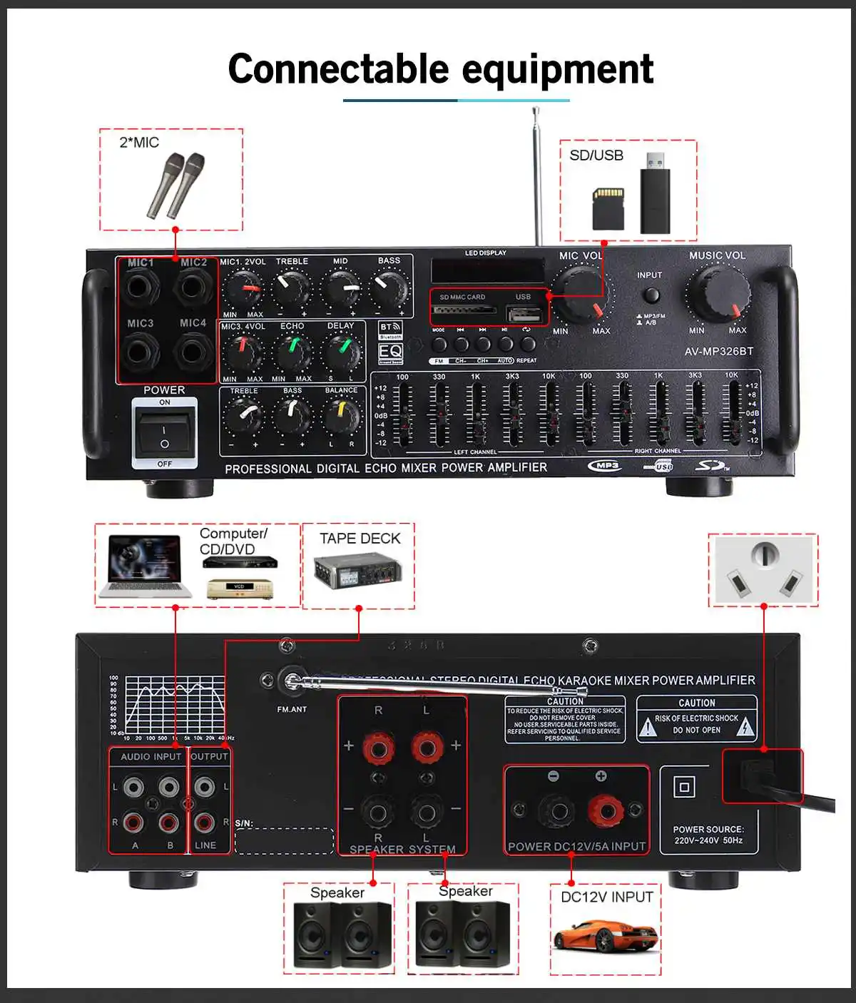 เครื่องขยายเสียง Hi-Fi 326BT พ - Car Audio Amplifier 4 Channel 2000W บทวิจารณ์และราคา