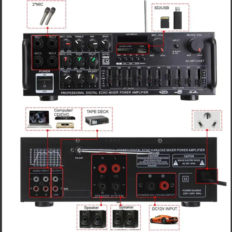 2000W 5.0 บลูทูธ 2 ช่องเสียงไฮ - Car Audio Amplifier 4 Channel 2000W บทวิจารณ์และราคา